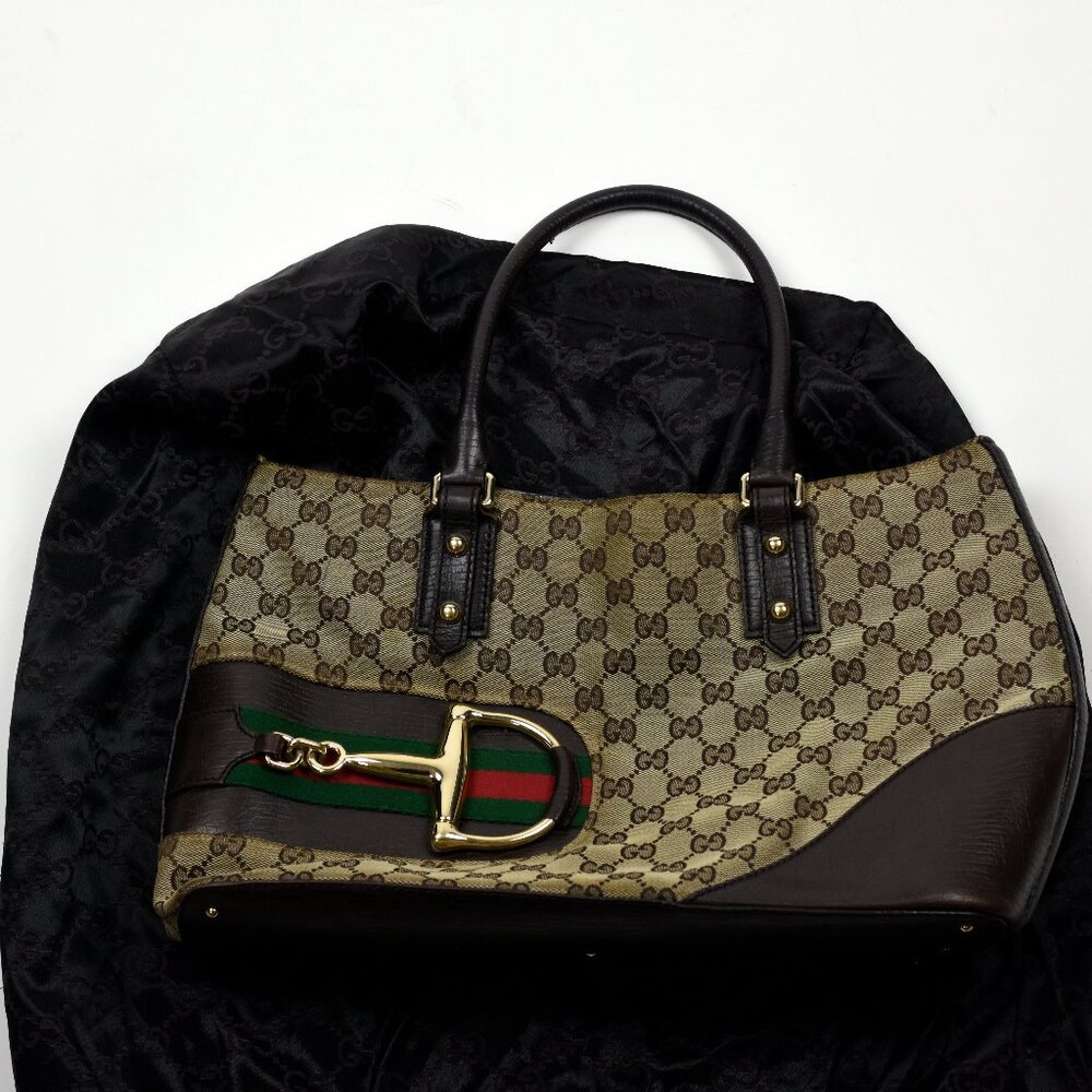 *Authentic Gucci GG Canvas Horsebit Tote